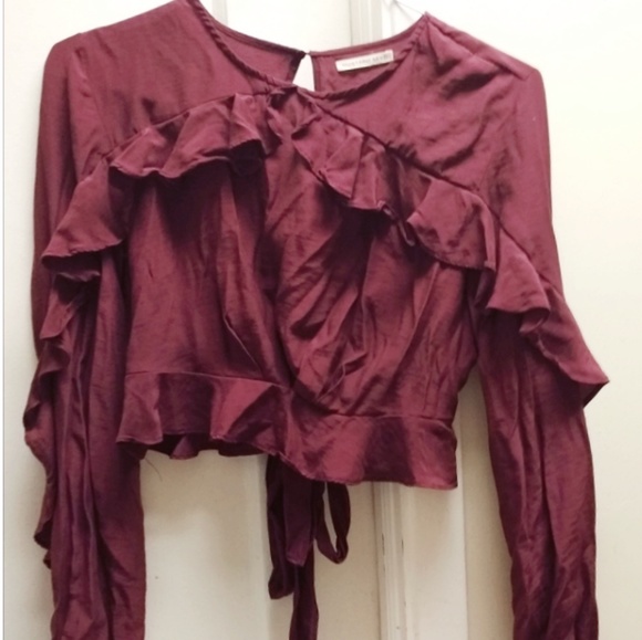 Mustard Seed Tops - Burgundy frill cropped blouse